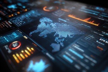 Advanced global strategy interface with world overlays. International diplomacy concept geopolitical planning world affairs technology for diplomatic analysis system and strategic interface display.