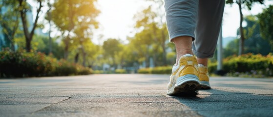 Aged person committed to daily walking fitness routine in peaceful park showcasing active senior lifestyle healthy exercise program wellness activity and community health initiative for longevity.