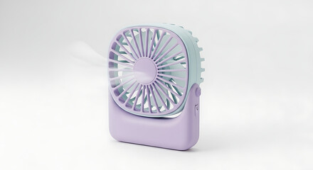 Portable mini fan in pastel colors isolated on white background