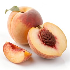 Fresh Whole and Sliced Peach on Pure White Background – Ultra-Realistic 8K Studio Photography