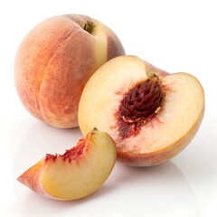 Fresh Whole and Sliced Peach on Pure White Background – Ultra-Realistic 8K Studio Photography