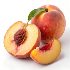 Fresh Whole and Sliced Peach on Pure White Background – Ultra-Realistic 8K Studio Photography