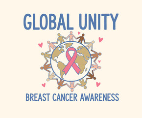 Breast cancer awareness month round emblem with hand drawn lettering. Vector pink ribbon circle icon on white background. Breast cancer awareness month pink ribbon vector women solidarity