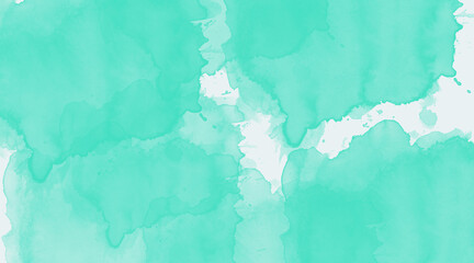 Vibrant turquoise watercolor splash on paper texture background, abstract artistic brush stroke effect with white negative space for design