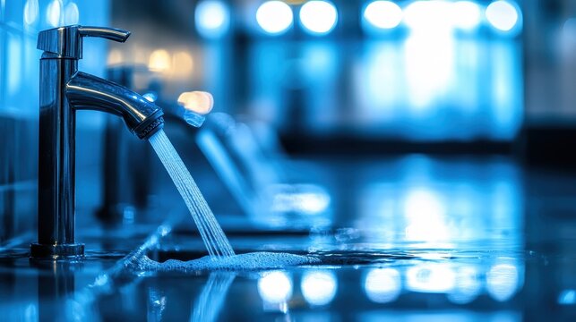 Water flowing from a communal handwashing station