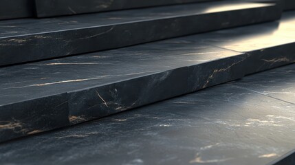 Close up of dark polished marble tiles forming elegant layers