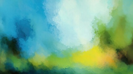 Fototapeta premium An abstract landscape with vibrant colors blending shades of blue, green, and yellow, evoking a serene, dreamy atmosphere.