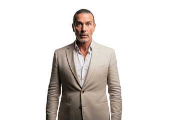 Fototapeta premium Surprised businessman man in suit shocked expression portrait photography isolated on transparent background