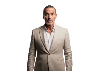 Surprised businessman man in suit shocked expression portrait photography isolated on transparent background