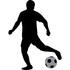 Silhouette Of A Male Athlete Kicking A Soccer Ball In A Dynamic Action Pose Against A White Background With A Subtle Shadow