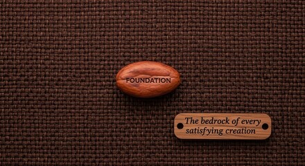 A coffee bean with the word FOUNDATION engraved into it