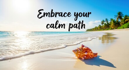 A seashell sitting on the sandy beach in sunny weather