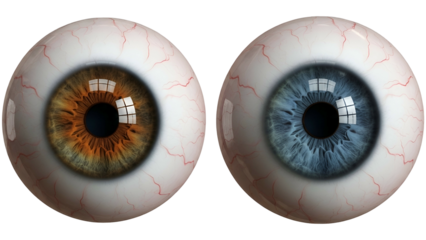Close-up of Human Eyes with Brown and Blue Iris on Transparent Background