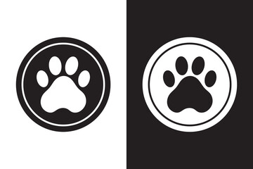 Two stylized paw prints with hearts inside representing love for animals and pets.