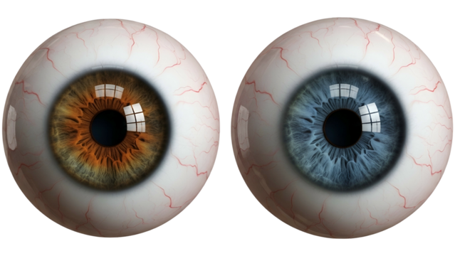 Close-up of Human Eyes with Brown and Blue Iris on Transparent Background