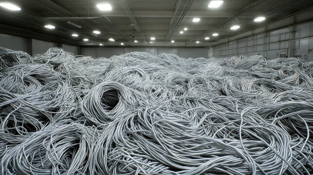 Pile of heavy gauge aluminum wiring stored inside building