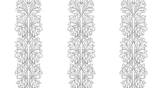 Classic decorative seamless vertical borders with intricate acanthus leaf patterns in line art style.