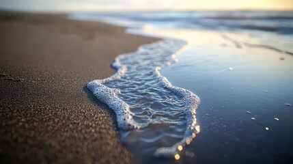 Ocean waves washing across a sandy beach landscape