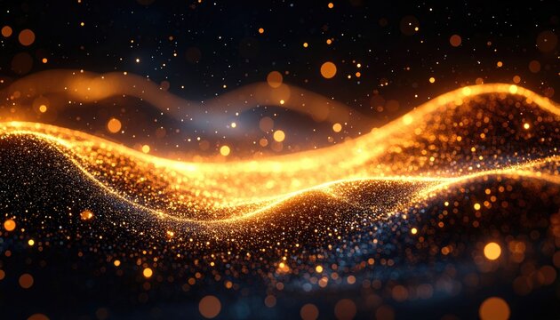 Abstract Orange Golden Light Waves Flowing Sparkle Particles Dark Background Seamless Motion