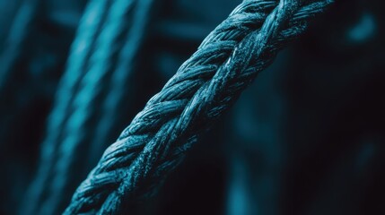 Close up of gnarled metallic cable in textured dark detail
