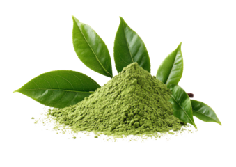 Green powder mound with fresh leaves (1)