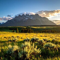 Obraz premium Scenic landscape with mountains under a partially cloudy sky