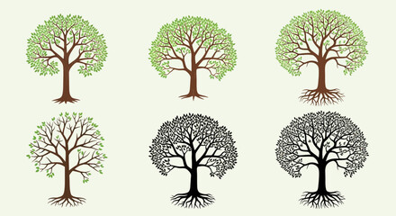 set of trees silhouettes
