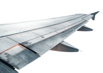 Airplane wing detail. Silver, geometric shapes. Against black