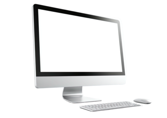 Sleek computer set; keyboard and mouse; blank screen