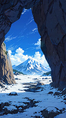 snowy landscape background with snow ice mountains