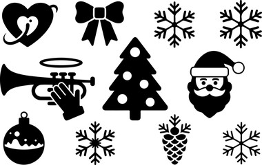 Black and White Christmas Icon Set