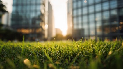 Close-up of grass in city park, sun shining