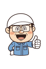 Obraz premium 工場で働く作業員がサムズアップして『いいね』サインをしているイラスト｜不安全行動・不安全状態
