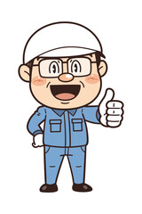Obraz premium 工場で働く作業員がサムズアップして『いいね』サインをしているイラスト｜不安全行動・不安全状態