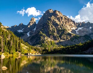 Fototapeta premium Scenic mountain range and lake landscape on a sunny day