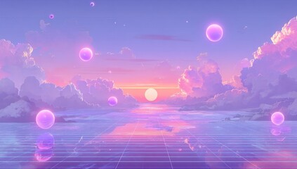 Pastel sunset over a gridded horizon