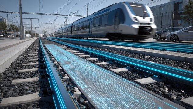 Futuristic train on smart tracks