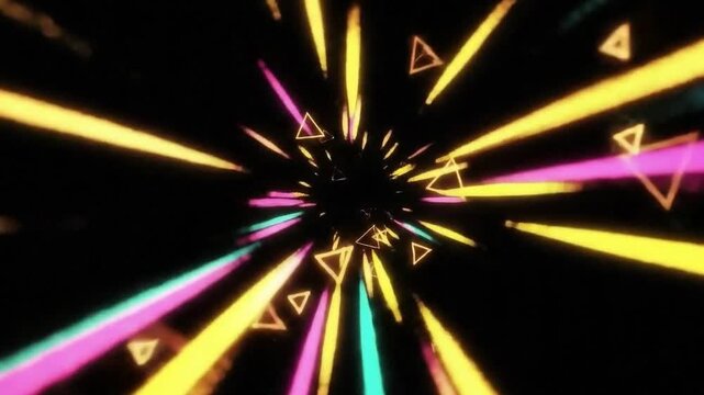 Abstract colorful light tunnel with geometric triangle shape