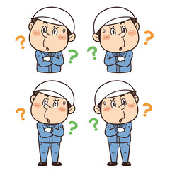 Obraz premium 工場や現場で働く作業員が腕を組みながら考えているイラスト｜不安全行動・不安全状態・労働災害