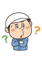 Obraz premium 工場や現場で働く作業員が腕を組みながら考えているイラスト｜不安全行動・不安全状態・労働災害