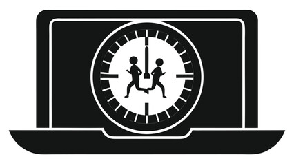 Dynamic duo racing against time on laptop screen clock, conceptualizing deadlines and productivity.