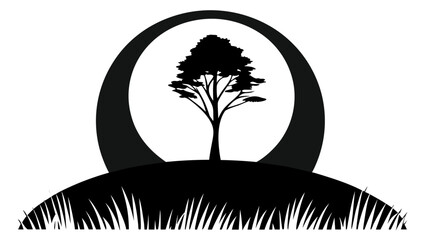 Silhouette of a tree within an oval frame