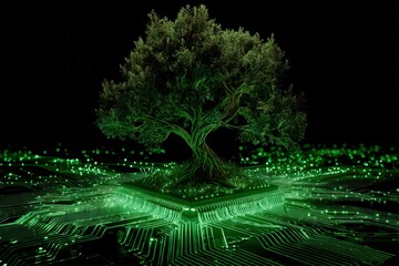 Digital Olive Tree on Circuit Board