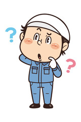 Fototapeta premium 工場や現場で働く作業員が眉をひそめて考えているイラスト｜不安全行動・不安全状態・労働災害