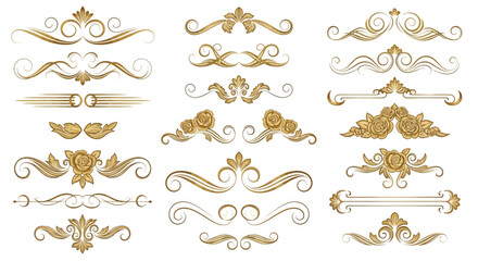 Elegant Gold Flourish Dividers & Ornamental Border Designs | Vintage Decorative Scroll Frames, Classic Victorian Luxury Line Art Elements
