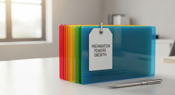 Colorful files with tag showing preparation for business growth