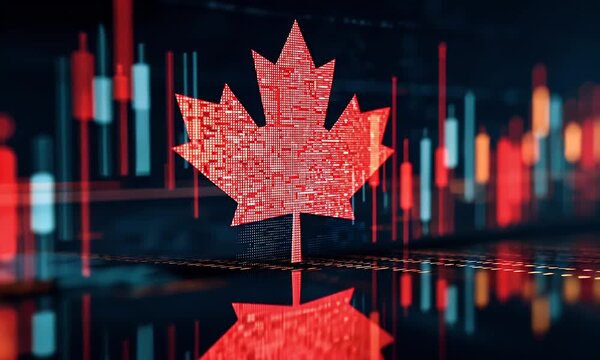 A striking digital illustration of the iconic canadian flag featuring the distinctive red maple leaf centered on a white background presented with artistic flair and patriotic symbolism