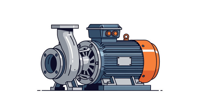A detailed vector illustration of an industrial centrifugal water pump with an electric motor, isolated on a white background for engineering concepts