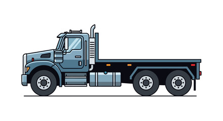 Side profile vector illustration of a heavy-duty flatbed truck. Commercial vehicle for freight, logistics, and transportation, isolated on a white background