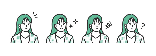 ビジネス　女性の表情アイコンイラストセット